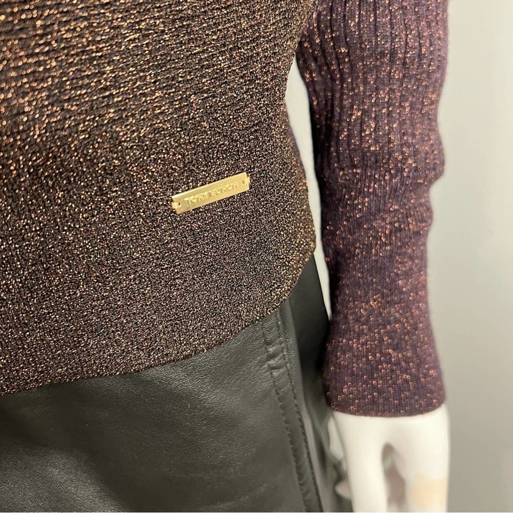 TORY BURCH Lindley Shimmer Sparkle Wool Blend Turtleneck Sweater M - Picture 9 of 11